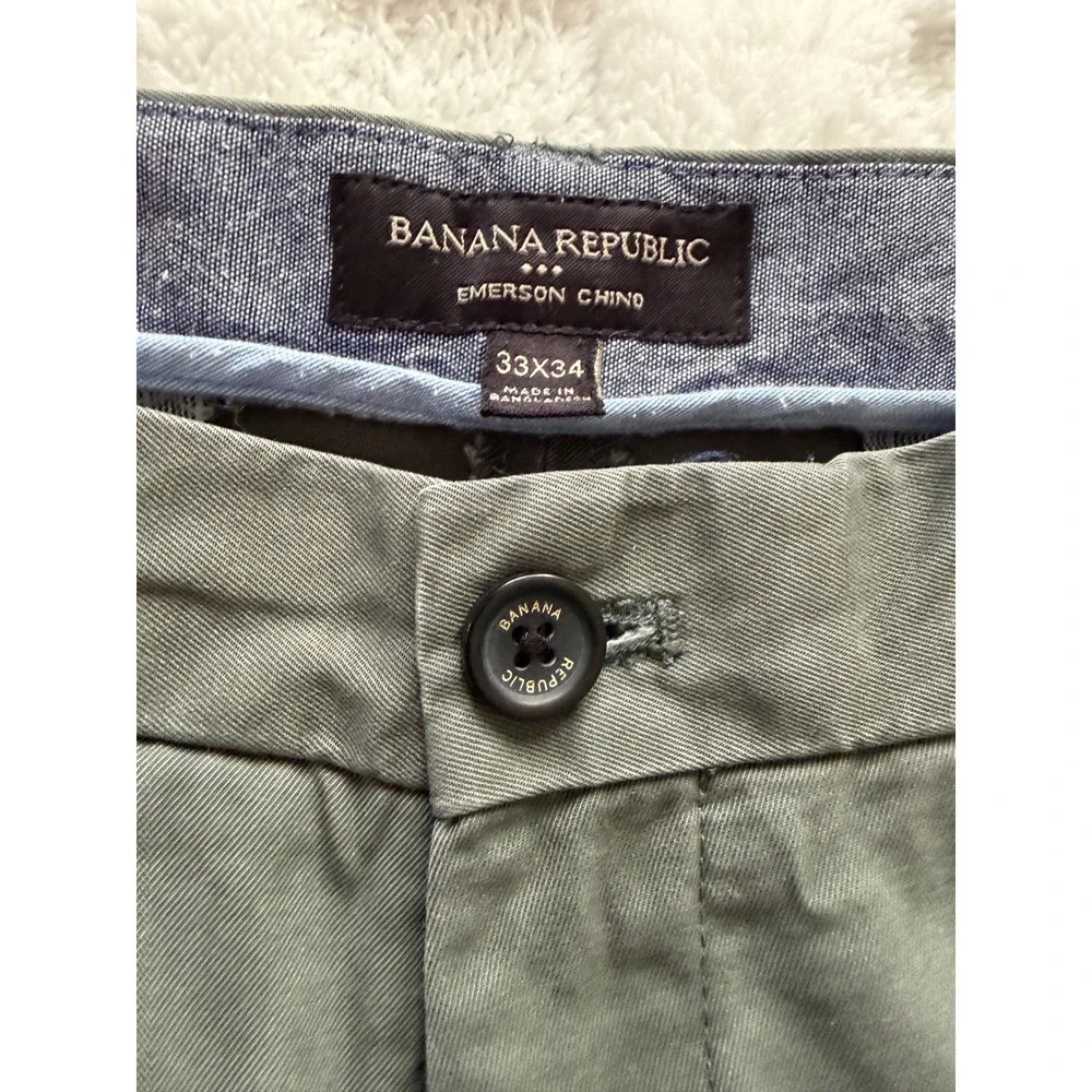 Banana Republic Emerson Chino Mens 33x34 Olive Green 100% Cotton Pants EUC